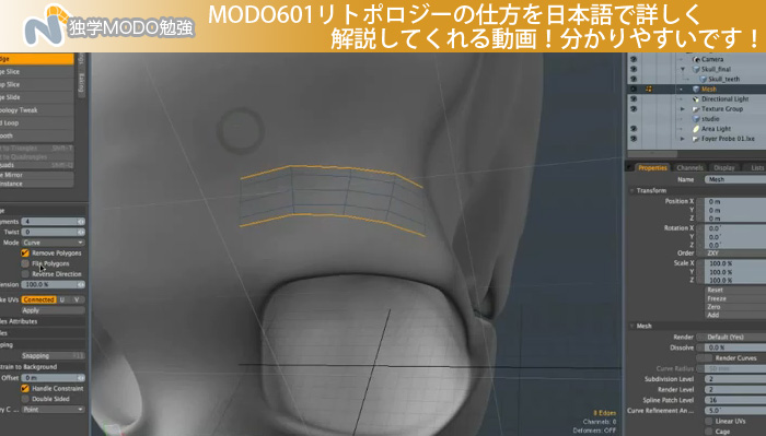 MODO601リトポロジーの仕方を日本語で詳しく解説してくれる動画！分かりやすいです！
