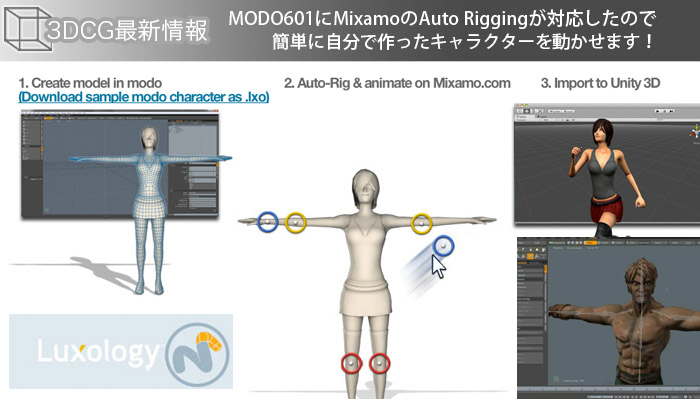 MODO601にMixamoのAuto Riggingが対応したので簡単に自分で作ったキャラクターを動かせます！