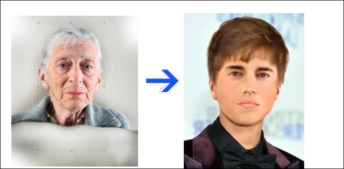 Photoshopでおばあちゃんからジャスティンビーバーを作った動画。