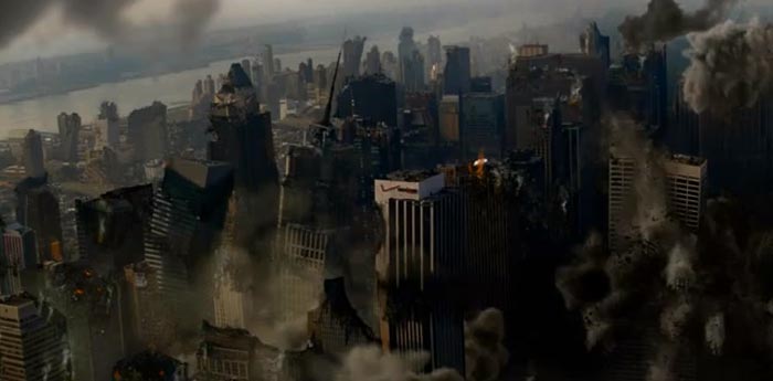 VFXにより倒壊するニューヨークの街並メイキング映像