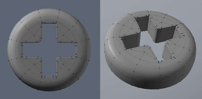 MODOでプラスのネジ穴を作る方法。