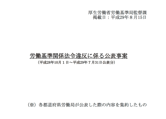 ブラック企業で働きたくない人は国の労働基準関係法令違反の公表事案をみるべき！