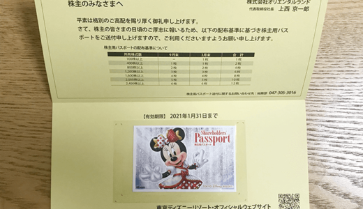 2019年12月オリエンタルランドよりミニーちゃんの株主優待パスポートが届きました！